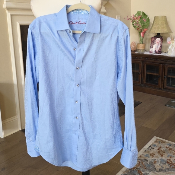 Robert Graham Button Down Shirt Light Blue  Long Sleeve Formal Shirt M - Picture 5 of 13